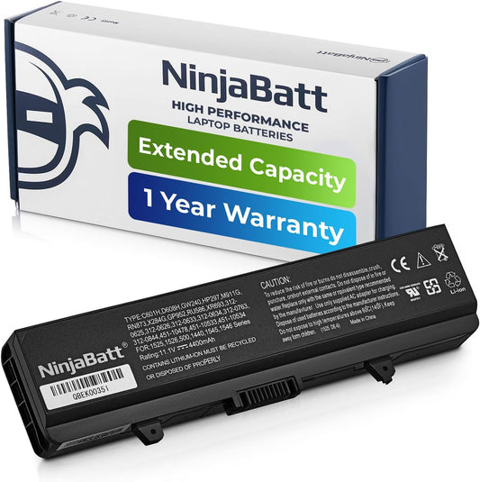 NinjaBatt Battery for Dell 1545 1440 X284G 1525 PP29L M911G GW240 PP41L RN873 1750 GP252 GP952 1546 1526 1440N 312-0625 312-0626 GW252 RU573 RW240 XR693 P277 Vostro 500 - [6 Cells/4400mAh/48Wh]