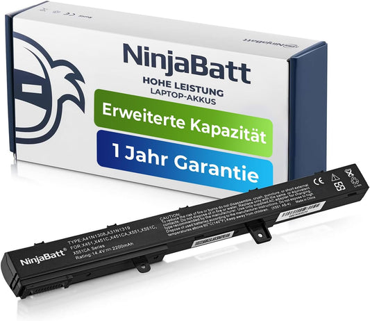NinjaBatt Battery for Asus X551 X551M A31N1319 X551C A41N1308 X551MA D550 X551CA A31LJ91 X451 X451C 00B110-00250600 0B110-00250100 - High Performance [4 Cells/2200mAh/32wh]