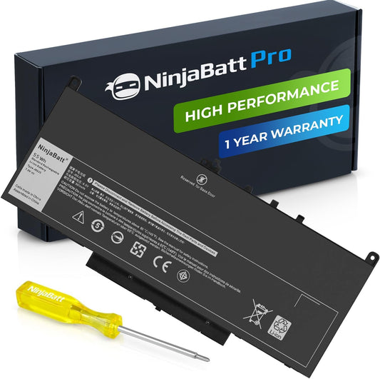 NinjaBatt Battery for Dell J60J5 E7470 E7270 MC34Y WYWJ2 451-BBSY 451-BBSU R1V85 242WD 1W2Y2 PDNM2 F1KTM 5F08V GG4FM NJJ2H R97YT 0MC34Y 0F1KTM P26S J6OJ5 - High Performance [7.6/55Wh]