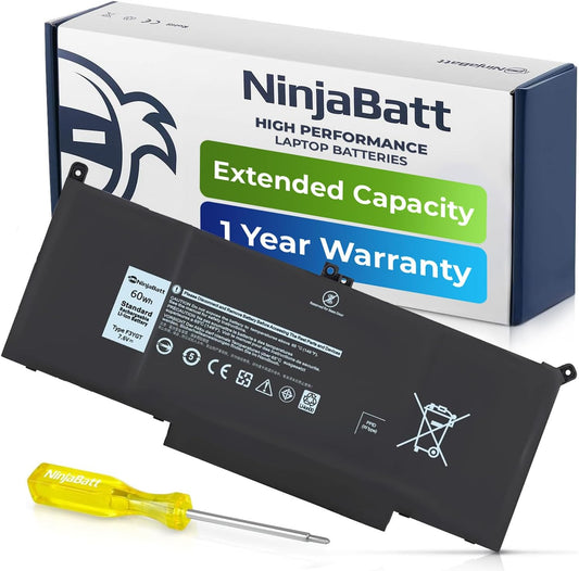 NinjaBatt Battery F3YGT for Dell Latitude 7480 7490 7280 7290 7380 7390 7000 12 13 14 Series DM3WC P29S002 P73G002 DM6WC 2X39G KG7VF 451-BBYE 453-BBCF - High Performance [7.6V/60Wh]