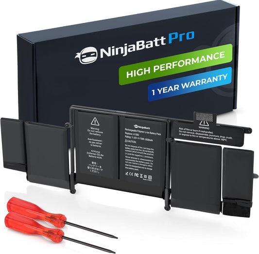 NinjaBatt Battery A1502 A1582 for Apple MacBook Pro Retina 13” A1493 [Early 2015, Mid 2014, Late 2013] - High Performance [75Wh/11.42V]