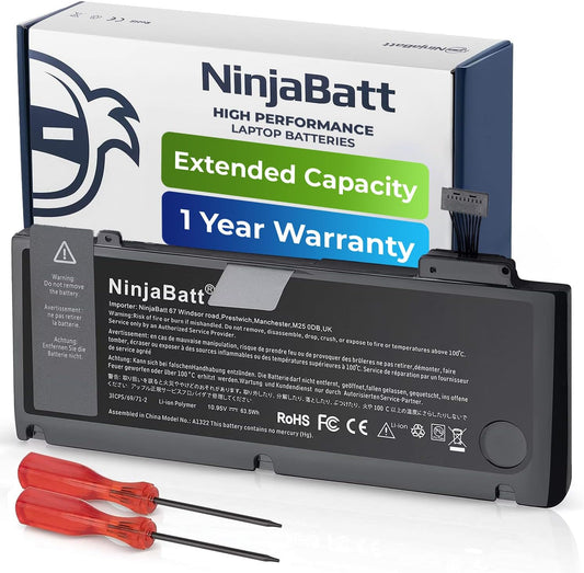 NinjaBatt Battery A1278 A1322 for Apple MacBook Pro 13" [Mid 2012 2010 2009 Early 2011 Late 2011] - Long Lasting [63.5Wh/10.95v]